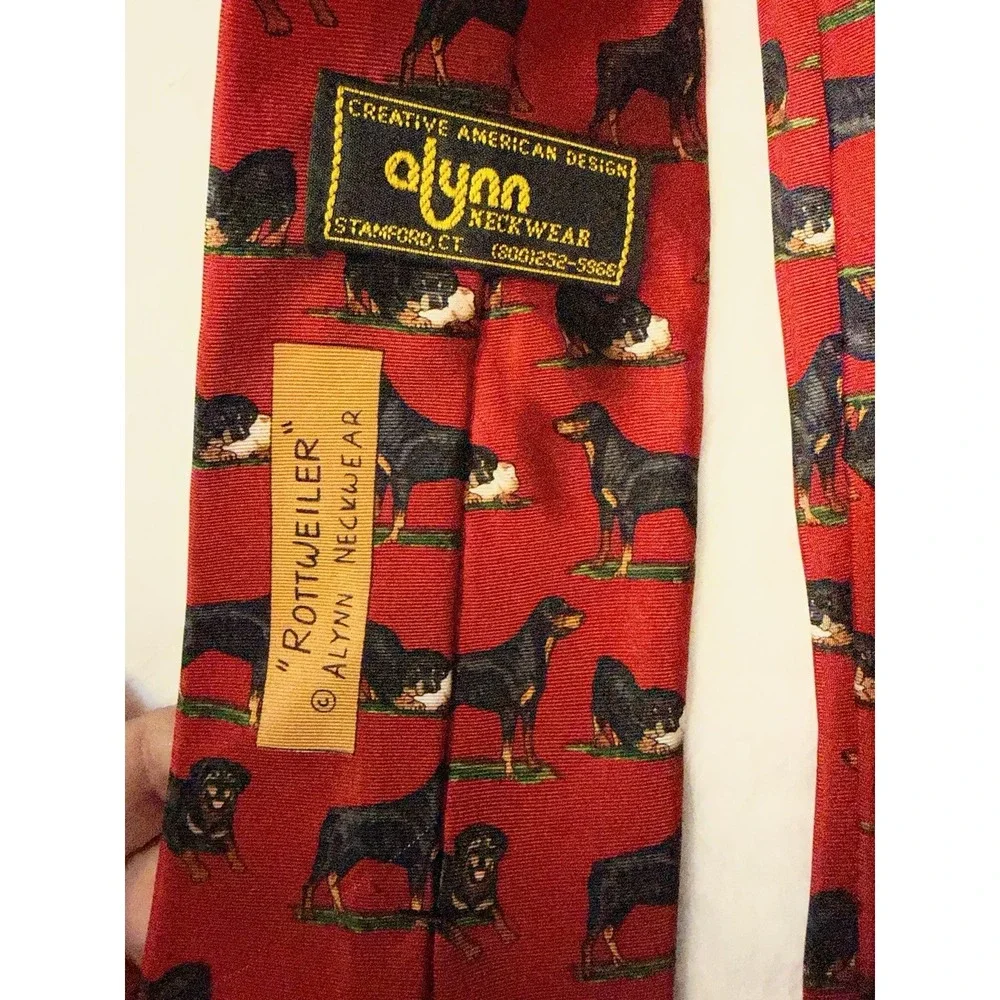 Alynn Neckwear Rottweiler 100% Silk Mens Necktie Red Dog Pet Made USA